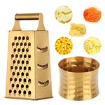 Cheese Grater Set, 2 Pack Buyer Star Cheese Box Grater & Corn Peeler Stripper Set, Stainless Steel 4 Sided Hand Held Cheese Grater Box with Corn Stripping Tool, Gold Graters for Kitchen