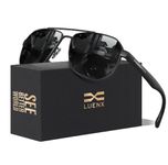 LUENX Aviator Sunglasses for Men Driving Square Polarized Polygon Lens - UV 400 Protection with Accessories(Dark Silver Grey Lens)