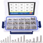 Glarks 510Pcs Metric M3 M4 M5 304 Stainless Steel Flat Head Countersunk Socket Cap Bolts Screws Nuts Assortment Kit, Allen Hex Drive