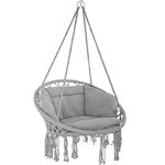 tectake® Hanging Egg Chair with Cushion, Suitable for Indoor Bedroom Decor, as a Swing Chair or Outdoor Use as Garden Furniture, Balcony Furniture, and Rattan Chair, Supports 150 kg - grey