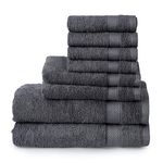 Welhome Basic 100% Cotton Towel (Charcoal Grey) - 8 Piece Set - Quick Dry - Absorbent - Soft - 434 GSM - Machine Washable - 2 Bath - 2 Hand - 4 Wash Towels