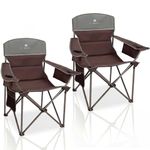 Oversized Camping Chairs 2 Pack - Heavy Duty 400LBS Padded Lawn Chair with Cooler Bag,Cup Holder,Side Pocket,Collapsible for Outdoor,Camp,Fishing & Garden,Maroon