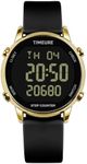 TIMEURE Pedometer Watch for Women, Step Counter for Walking No App/Phone Required Step Counter, Waterproof Calorie Tracker, Distance Tracking, Alarm, Large Digital Display, TU-2509 (Gold Black)