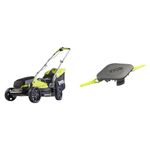 Ryobi OLM1833B 18V ONE+ Cordless 33cm Lawnmower (Body Only), Anthracite/Green & Double Serrated Blade Head (+10 Blades) for Edge Trimmers, Edges - Special High/Thick Grass