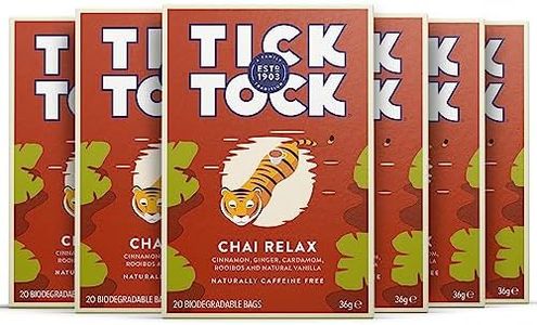 Tick Tock Chai Tea, Wellbeing Chai Relax Tea, Caffeine-Free Rooibos Chai Tea Bags with Cinnamon, Ginger, Cardamom & Vanilla, 6 x 20 Tea Bags (120 Teabags)