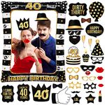 Newthinking Birthday Photo Booth Props, Black Gold Inflatable Selfie Frame Funny DIY Birthday Party Props for Birthday Party Supplies Decoration