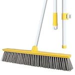 18” Push Broom Outdoor for Floor Cleaning,Heavy Duty Broom with 64” Adjustable Handle and Stiff Bristles,Garage Broom for Cleaning Deck, Patio, Garage, Driveway