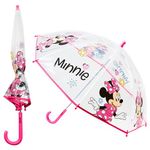 Disney Clear Dome Umbrella for Girls - Folding Transparent Umbrella Lightweight - School Days Out (Pink Minnie)