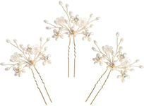 Sppry Wedding Hair Pins (3 Pcs) - Elegant Pearl Floral Crystal Hair Accessories for Bridal Women (Gold)