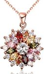 VONSSY Rose Gold 5A Cubic Zirconia Colorful Snowflake Pendant Sweater Chain | Multi Gemstone Garnet Amethyst Morganite Peridot Prom Rhinestone Necklaces for Women Girls Daughter Vintage Stylish Gift