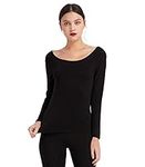 Mcilia Women's Ultrathin Modal Thermal Baselayer Top Scoop Neck Long Sleeve Undershirt Black Large (UK Size 16 18)