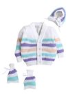 Little Angels Baby Sweater Set - 3 Pcs Woollen Full Sleeves V-Neck Textured Striped Sweater, Cap & Socks for Baby Girls 0 to 3 Months (White & Violet)