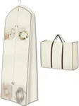 MISSLO Portable 70" Wedding Dress Garment Bag with Bride Tote Bag 8'' Gusseted Dress Bags for Gowns Long 4 Pockets Dress Cover for Women, Beige