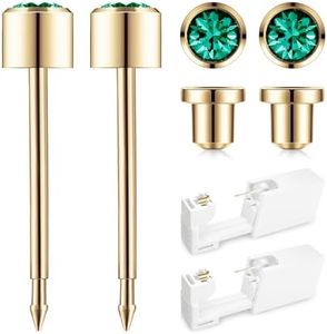 SugarTang Ear Piercing Kit Gold 4mm with Safety Back Disposable Ear Piercing Gun Kit 2 Pack Made in 316L Surgical Stainless Steel | At Home Self Ear Piercer Kit with Preloaded Ear Stud (Emerald)
