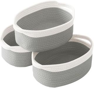 HZFTJOY 3 Pack Gift Basket with Gift Bag and Ribbons,Small Rope Woven Shelf Storage,Baskets for Gifts Empty,Birthday,Shower,Decorative Organizer Box for Cat Dog Pet with Handles(White&Grey)