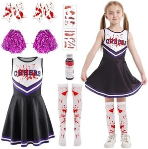 Harsever Cheerleader Halloween Costume,Zombie Fancy Dress Outfit for Women Teenage,Cheerleader Costume and Fake Blood Halloween Lady Dress Up Pack,Halloween Blood Cheerleader Costume Set for Women