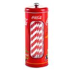 The Tin Box Company Coke Straw Holder Tin with 20 Paper Straws Inside, 3-3/8 x 8-1/4"H, Red and White (771517-12) - Good for 8" Straws or Less
