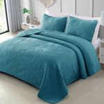 Exclusivo Mezcla California King Quilt Bedding Set, Lightweight Teal Oversized King Bedspreads Soft Modern Geometric Coverlet Set for All Seasons (1 Quilt and 2 Pillow Shams)