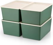 Menkxi 4 Pcs Storage Bins with Lids Plastic Storage Containers Stackable Storage Box Baskets for Organizing Shelves (Green,Large)