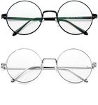 Pro Acme Retro Round Metal Frame Clear Lens Glasses Blue Light Blocking (Silver+Black Frame/Clear Lens 2pcs)