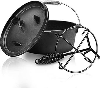 10 Quart Cast Iron Dutch Oven Pre-seasoned Pot with Lid Lifter Handle, Casserole Pot with Lid Lifter for Camping Cooking BBQ Baking