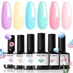 Modelones Pastel Gel Nail Polish, 6 Colors Spring Summer Gel Polish Kit Bright Macaron Candy Nail Polish Gel Pink Blue Purple Gel Nail Kit Soak Off UV Gel LED Nail Art Manicure Gifts for Women DIY Salon