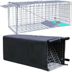 Live Animal Trap Cage with Cover, Cat Trap for Stray Cats 32 Inch Heavy Duty Folding Skunk Trap with Real Door for Raccoons, Opossums, Groundhogs, Skunks, Feral Cats, Squirrels-2 Packs