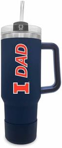 Campus Colors Collegiate 40oz Stainless Steel Travel Tumbler with Handle for Dad - Vacuum Insulated, Dual Lid & Straw, For Parents