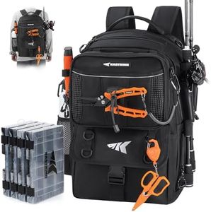 KastKing BaitSpace 50L Fishing Tackle Backpack with Removable Bait Binder & 4 Tackle Boxes,2 Rod Holders Storage Fishing Gear and Equipment,Black Camo