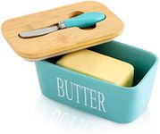 Hasense Airtight Butter Dish with Lid for Countertop, Large Ceramic Covered Butter Holder Keeper Container with Knife Perfect for East West Coast Butter, Home Kitchen Decor, Turquoise