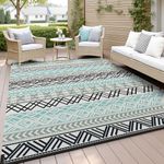 Outdoor Rug-Patio Rug Waterproof 8x10 ft Outdoor Carpet Boho Reversible RV Camping Rug Mat for Camper Balcony Backyard Picnic Deck Rug Portable Blue-Colorful
