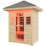 Albott Outdoor Sauna 3 Person, Infrared Saunas for Home, Low EMF 2645W/240V/20A Spruce Wood Dry Sauna with Tourmaline Stone Foot Warmer, 7-Color Light Therapy & 2 Bluetooth Speakers, 60.2"x43.3"x98.4"