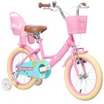 Glerc 16 Inch Kids Bike for 4 5 6 7 Years Old Little Girls Cute Bicycles with Basket Stabilisers and Bell,Pink