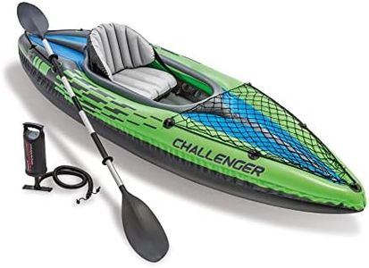 INTEX 68305NP Challenger K1 Inflatable Kayak Set: includes Deluxe 218 cm Kayak Paddles and High-Output Pump – Adjustable Seat with Backrest – Removable Skeg – 1-Person – 100 kg Weight Capacity