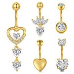 MODRSA 14G Gold Belly Button Rings Stainless Steel Heart Dangle Triple Diamond CZ Belly Bar Belly Piercing 10MM Navel Piercing Bananabells Bar Women