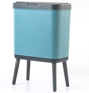 Procade Trash Can with Lid, Plastic Garbage Can with Push Button, Narrow Waste Basket for Kitchen, Slim Dog Proof Bedroom Garbage Bin, Bathroom Trash Can for Home, Living Room,Office (Blue)