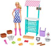 Barbie Farmers Market Playset, Barbie Doll (Blonde), Market Stand, Register, Vegetables, Bread, Cheese & Flowers, Great Gift for Ages 3 Years Old & Up