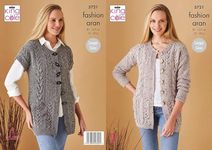 King Cole 5721 Knitting Pattern Womens Cable Waistcoat and Jacket in King Cole Fashion Aran