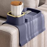 Elimiko Couch Cup Holder Tray, Silicone Anti-Spill and Anti-Slip Armrest Cup Holder Couch, Strong and Weighted Remote/Snacks/Cellphone/Earbuds, Gift for Mom, Dad, Grandma or Grandpa (Purplish Blue)