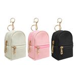 LYDZTION 3Pcs Mini Cute Backpack Cosmetic Bag for Women,PU Leather Double Capacity Makeup Bag Key Pocket Lipstick Bag Card Holder Data Cable Organizer Zipper Pouch,Black Beige Pink, Black Beige Pink