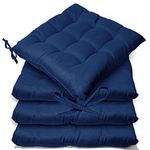 Casabella Pack of 4 Seat Pad for Dining Chair Garden Kitchen Chair Cushion With Tie On_9 Stitch_Navy Indoor/Outdoor Comfortable chair pads for Kitchen seat pads 9 stitch cushions