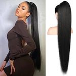 FLUFYMOOZ ponytail extension, 36 Inch Long Straight Drawstring Ponytail Synthetic Hairpieces Fake Pony Tails Natural Soft Clip in Hair Extension ponytail for Women (Natural Black)