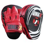 ONEX Boxing Pads Curved Focus Mitts, Maya Hide Leather KARA Hook and jab Training Pads, MMA Muay Thai Kickboxing Coaching Martial Arts Punching Hand Target Strike Shield (Red/Black)