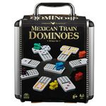 Mexican Train Dominoes Set Tile Board Game in Aluminum Carry Case Games with Colorful Trains for Family Game Night, for Adults and Kids Ages 8 and Up