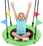 Odoland 24 inch Kid Tree Swing, Outdoor Small Saucer Swing - 900D Waterproof Oxford Platform Swing for Kids, Backyard Round Flying Swing wirh Adjustable Hanging Ropes for 1-2 Kids Green