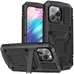Simicoo iPhone 14 Metal Bumper Silicone Case iPhone 14 Case with Stand Built-in Screen Protector Gorilla Glass Hybrid Military Shockproof Heavy Duty Rugged Full Cover for Outdoor (Black)