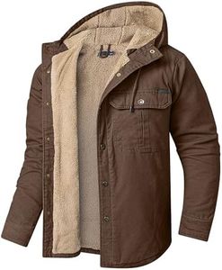 Mr.Stream Men's Hooded Coat Casual Thicken Work Sherpa Lined Fleece Snap Shirt Jacket 3255 Brown 2XL
