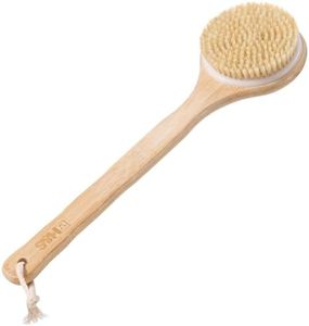 H&S Long Handled Back Brush for Skin Exfoliating with Natural Bristles - Back Body Brush for Dry Brushing and Scrubber for Shower - Bamboo Wood Back Brush Men & Women