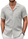 COOFANDY Mens Linen Shirts Short Sleeve Casual Shirts Beach Wedding Shirts for Men Light Gray