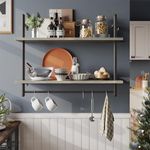 Bestier Pipe Shelf Industrial Floating Shelving 31" Kitchen Wall-Mounted Shelf with Towel Bar Hooks Coffee Bar Shelf Wine Hanging Display Rack Bookshelf Living Room Decor Bathroom-Retro Grey